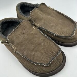Sanuk Chiba Chill Slip On Brown Canvas Faux fur Men 12 Casual Comfort Surf boho